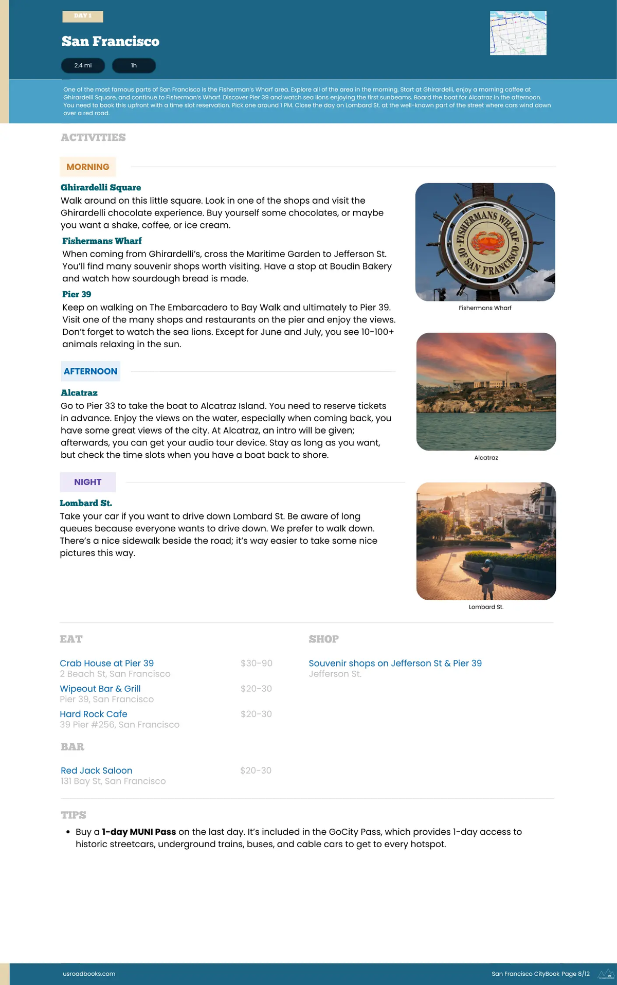 Website page with text and images of San Francisco attractions
