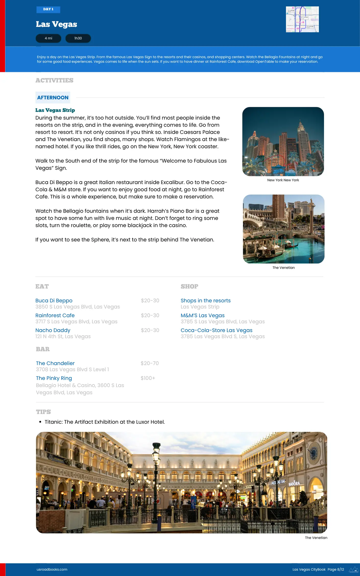 Website page with Las Vegas travel information and images of cityscapes.
