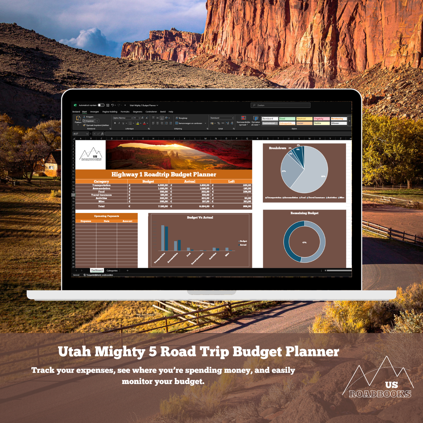 Dashboard Utah Mighty 5 Budget Planner