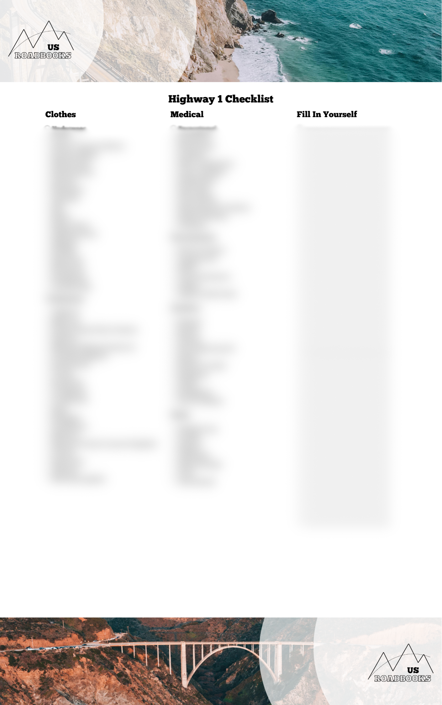 Highway 1 travel packing/ checklist