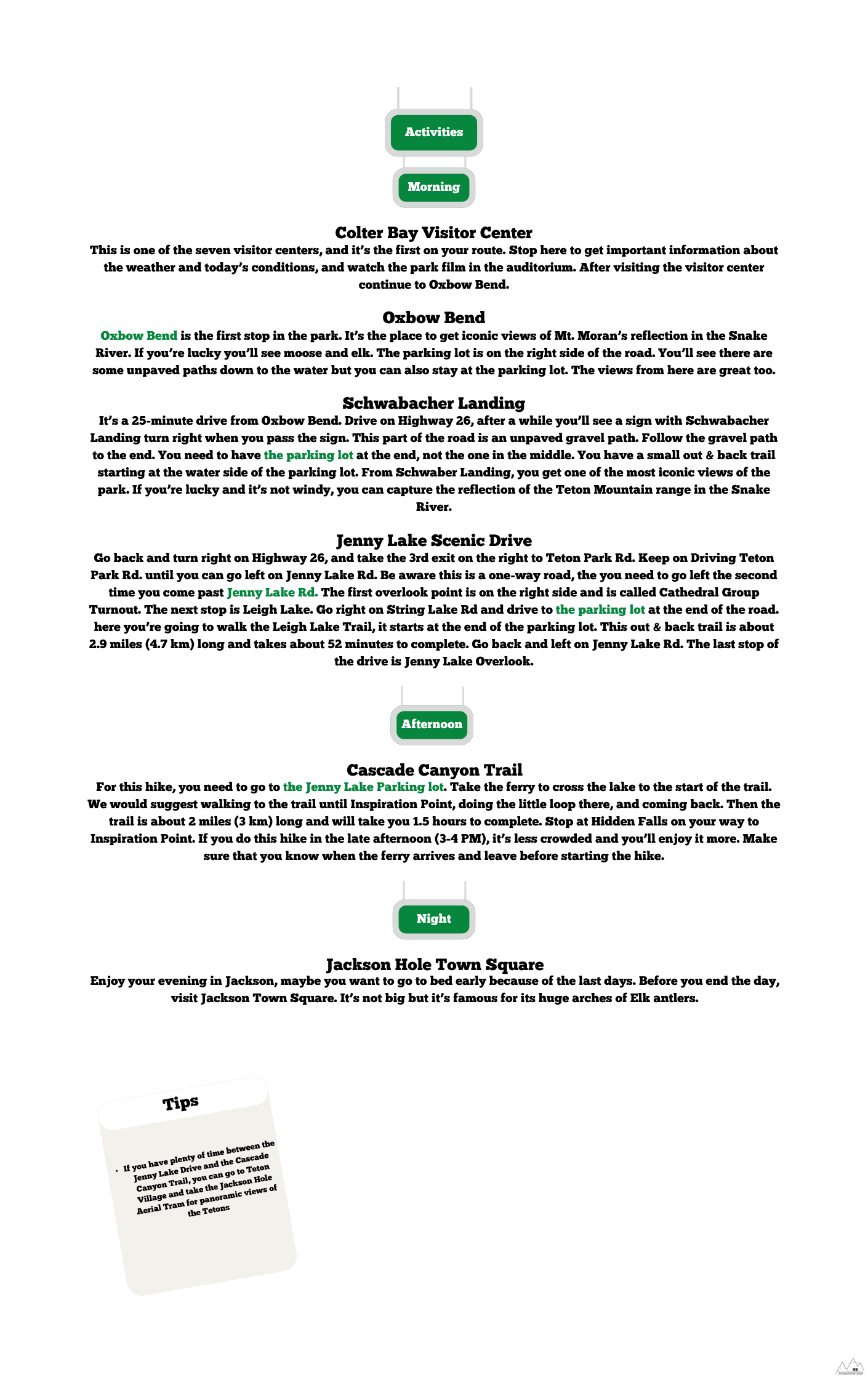 1 Day Grand Teton Itinerary out of the Chicago to Seattle RoadBook/ travel Guide