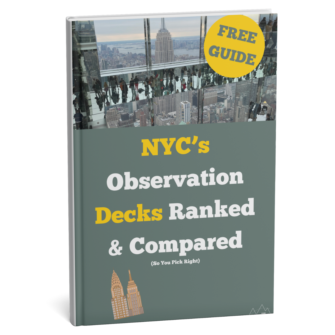 Book cover with NYC skyline and text about observation decks ranked and compared
