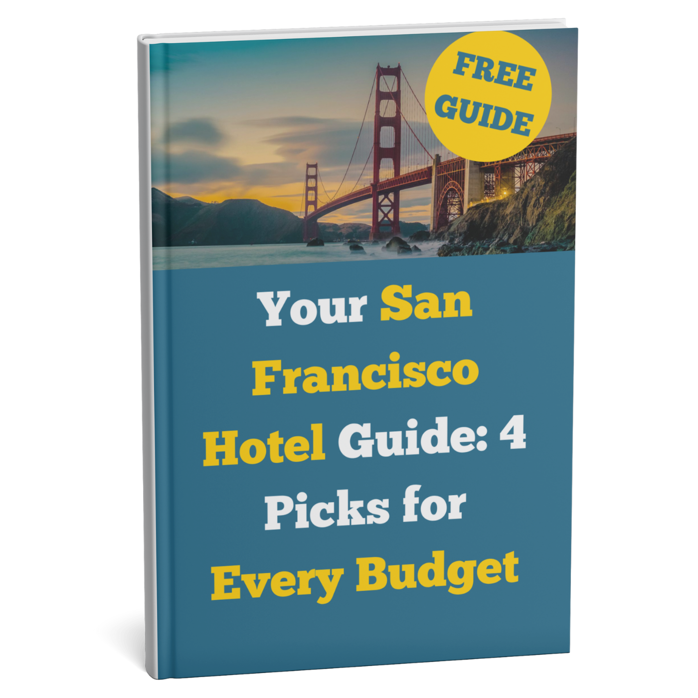 Book cover with 'Your San Francisco Hotel Guide' and Golden Gate Bridge image