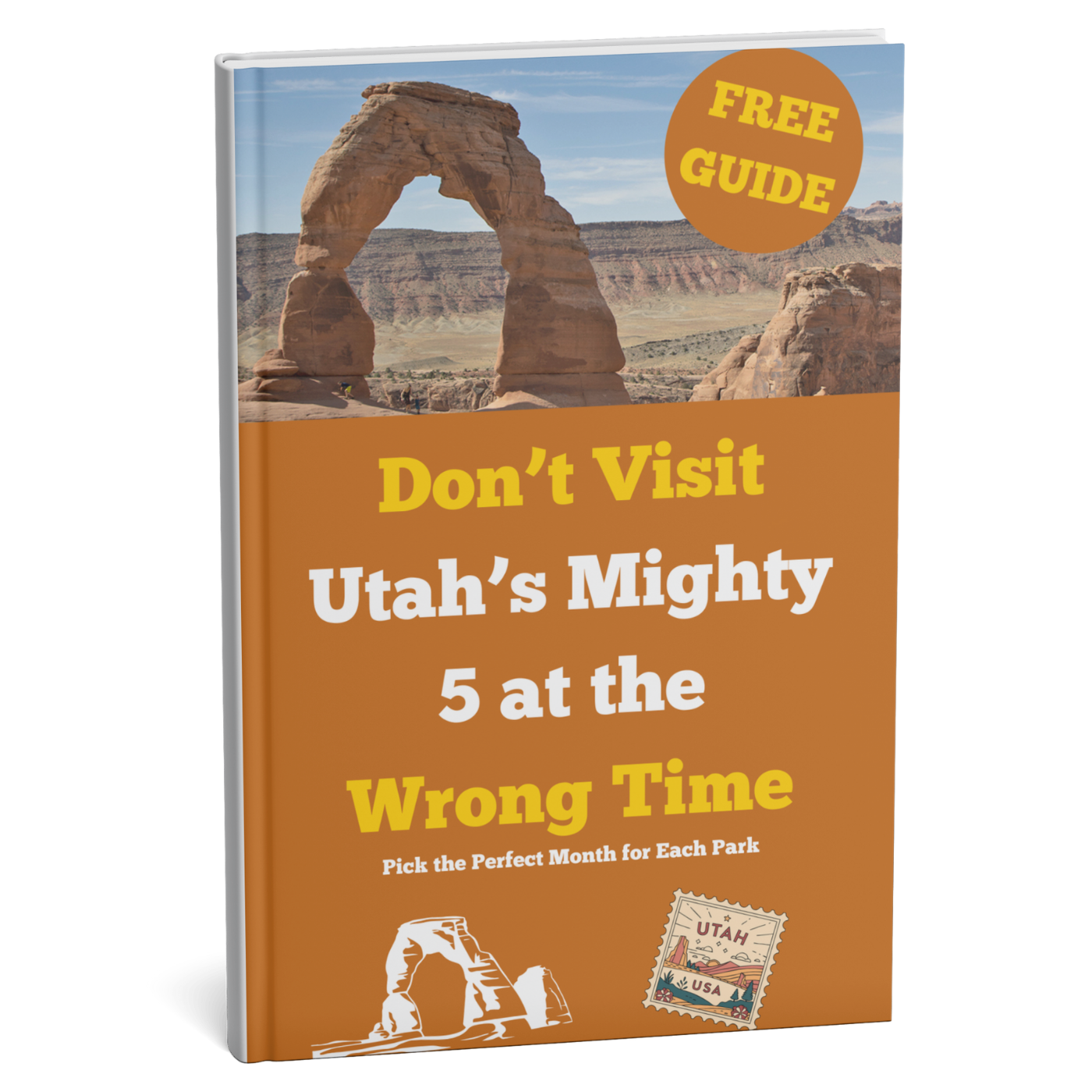 Book cover with desert landscape and text about visiting Utah's parks