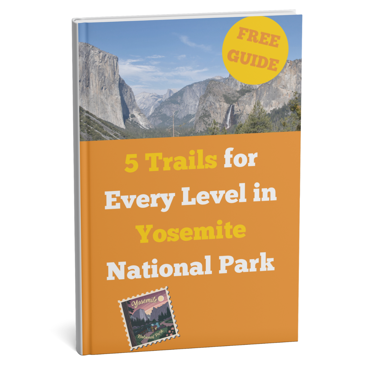 Book cover with Yosemite National Park scenery and text about trails.