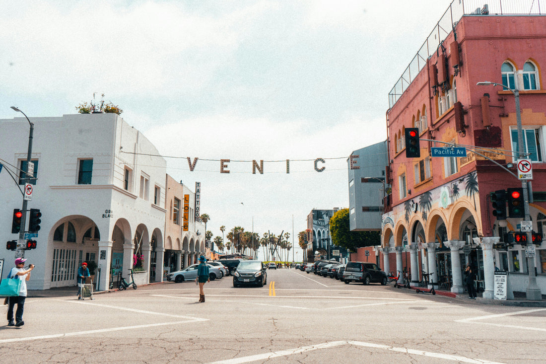 View of the Venice sign at Venice Beach, Los Angeles, California