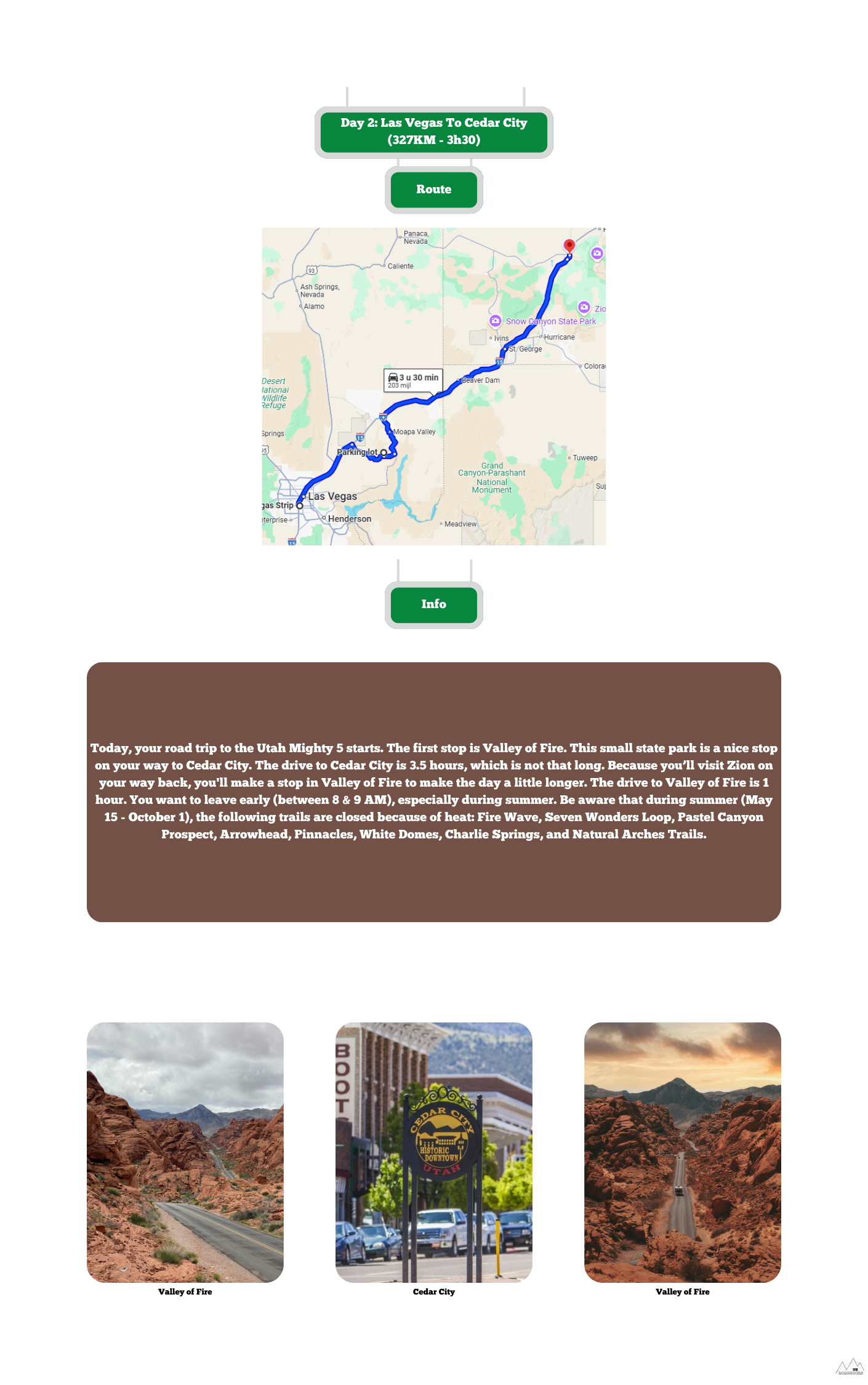 Day overview out of the Utah Mighty 5 RoadBook