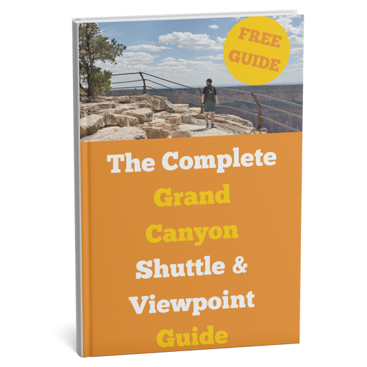 Book titled 'The Complete Grand Canyon Shuttle & Viewpoint Guide' with a scenic cover