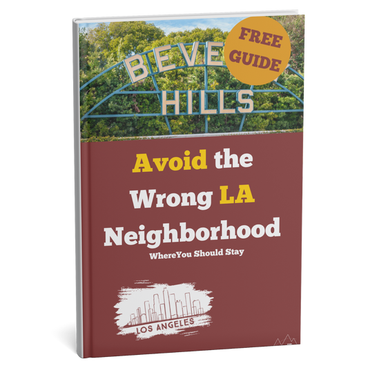 Book cover with 'Beverly Hills' sign and text about avoiding wrong LA neighborhoods