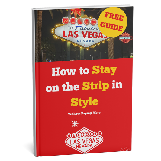 Book cover with Las Vegas sign and text about staying on the Strip in style
