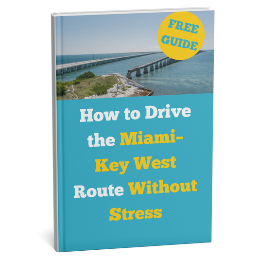 Book cover with a scenic image of a dock and text about driving the Miami-Key West route.