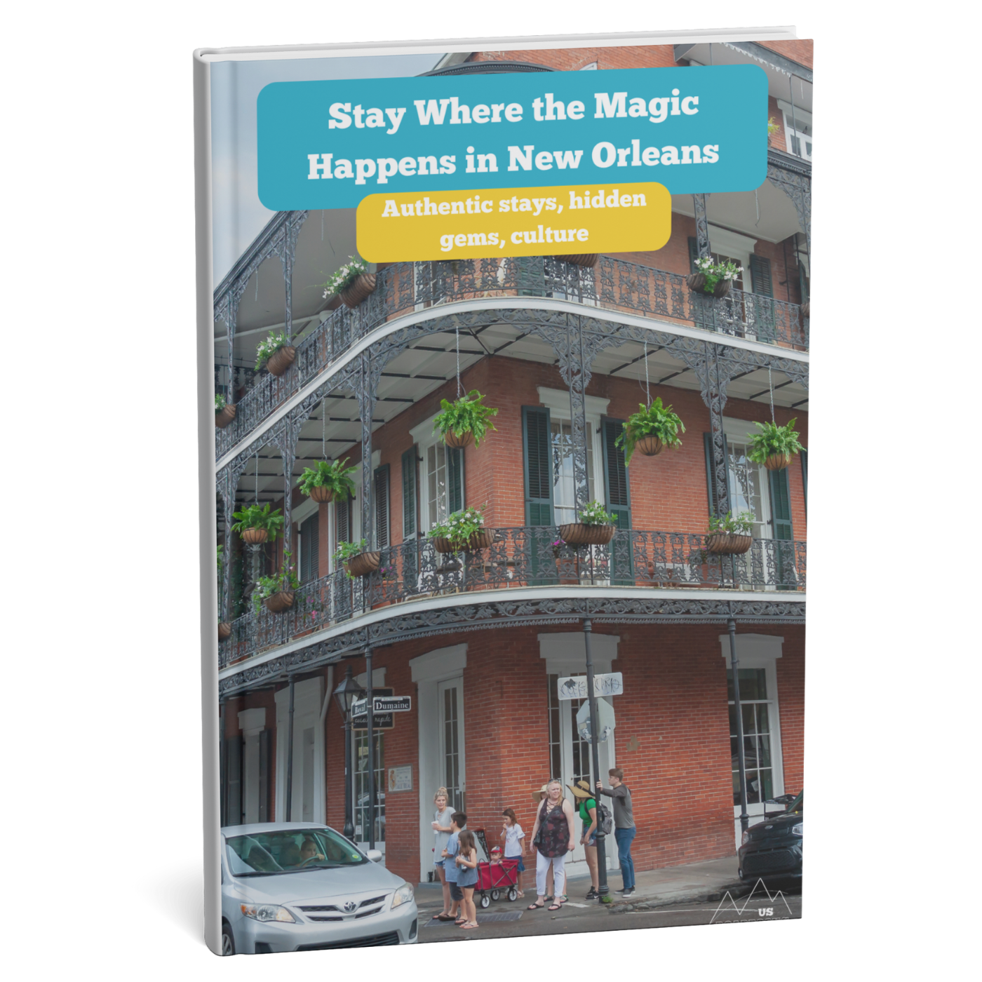 Book cover with a New Orleans street scene and promotional text.