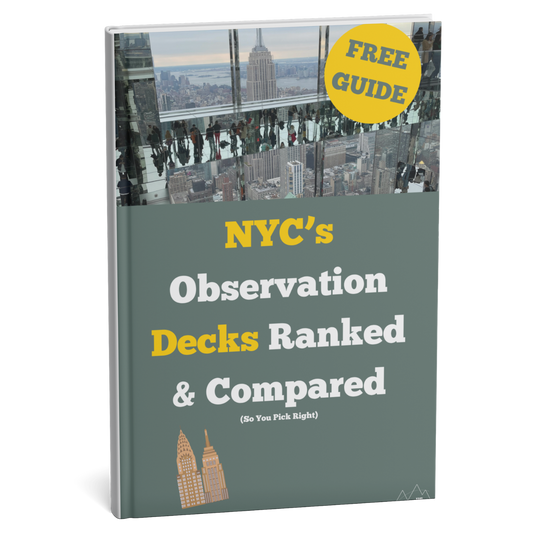 Book cover with NYC skyline and text about observation decks ranked and compared
