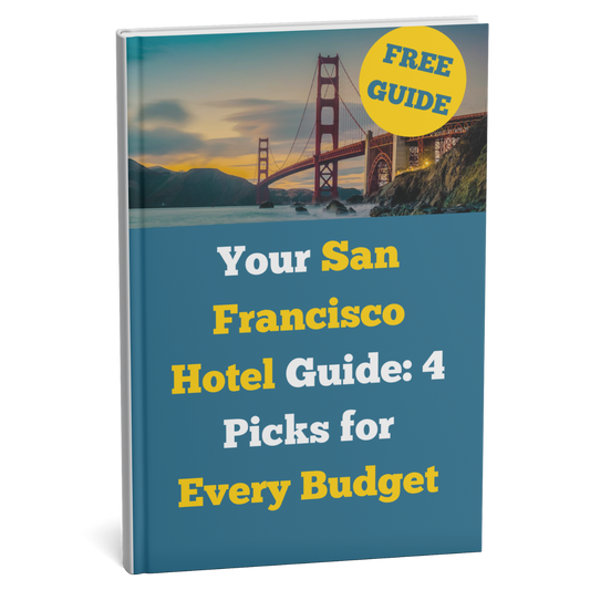 Book cover with 'Your San Francisco Hotel Guide' and Golden Gate Bridge image