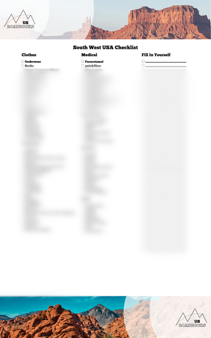 The best South West USA travel packing/ checklist