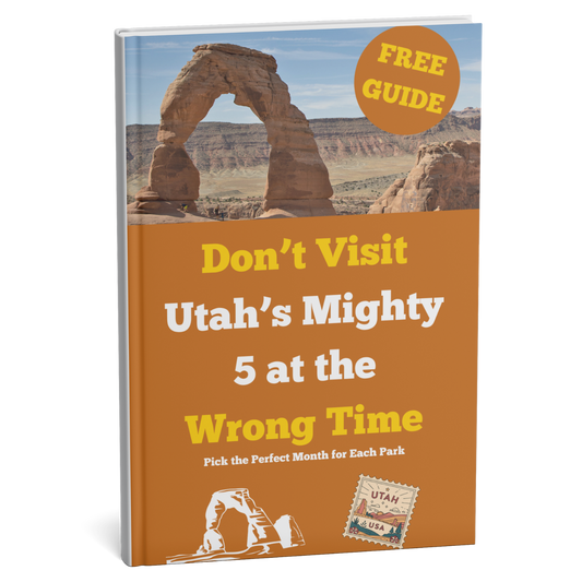 Book cover with desert landscape and text about visiting Utah's parks